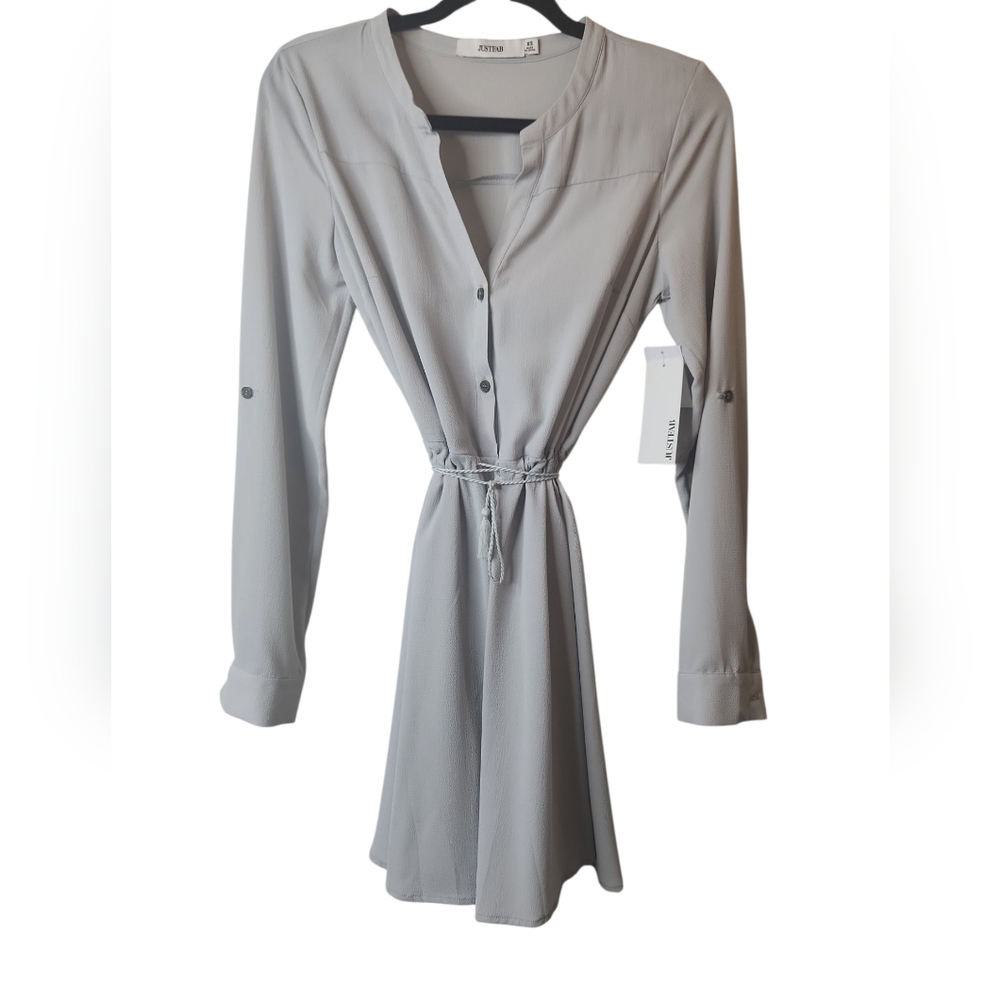 NWT JustFab Women's Silver Gray Long Sleeve Shirt Dress Size XS